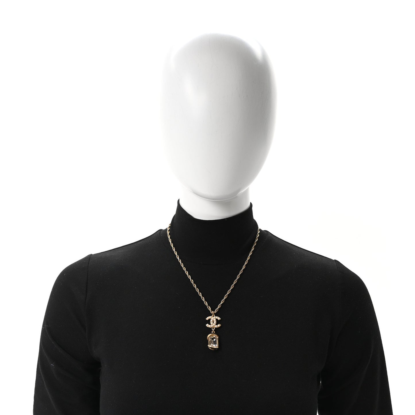 Pearl Crystal CC Pendant Necklace Gold
