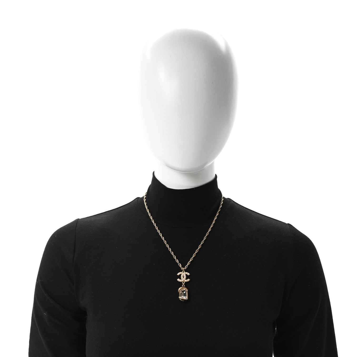 Chanel Pearl Crystal CC Pendant Necklace Gold 2 of 4