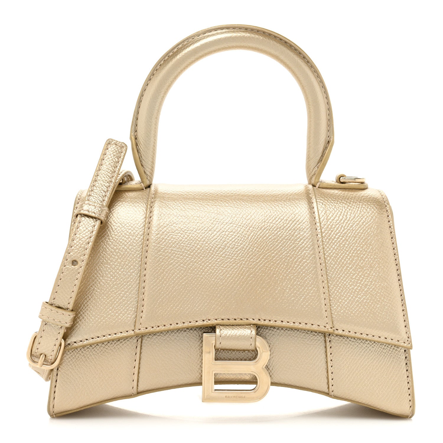 Balenciaga Metallic Grained Calfskin Hourglass Top Handle Bag XS Light Gold 1 of 12