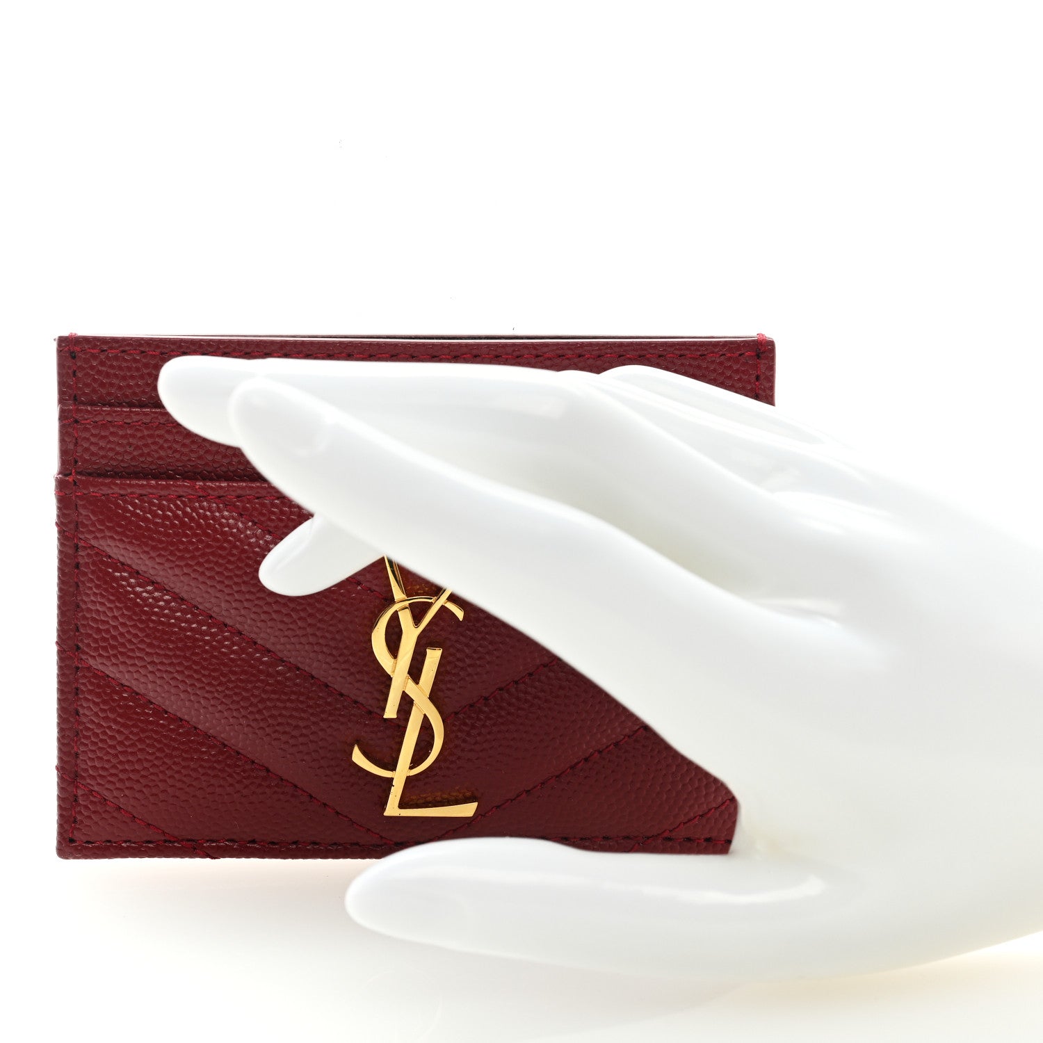 Saint Laurent Grain De Poudre Matelasse Chevron Monogram Credit Card Case Opyum Red 2 of 6