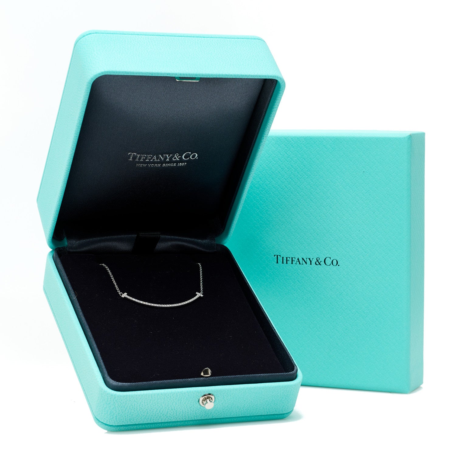 Tiffany 18K White Gold Diamond Small T Smile Pendant Necklace 6 of 6