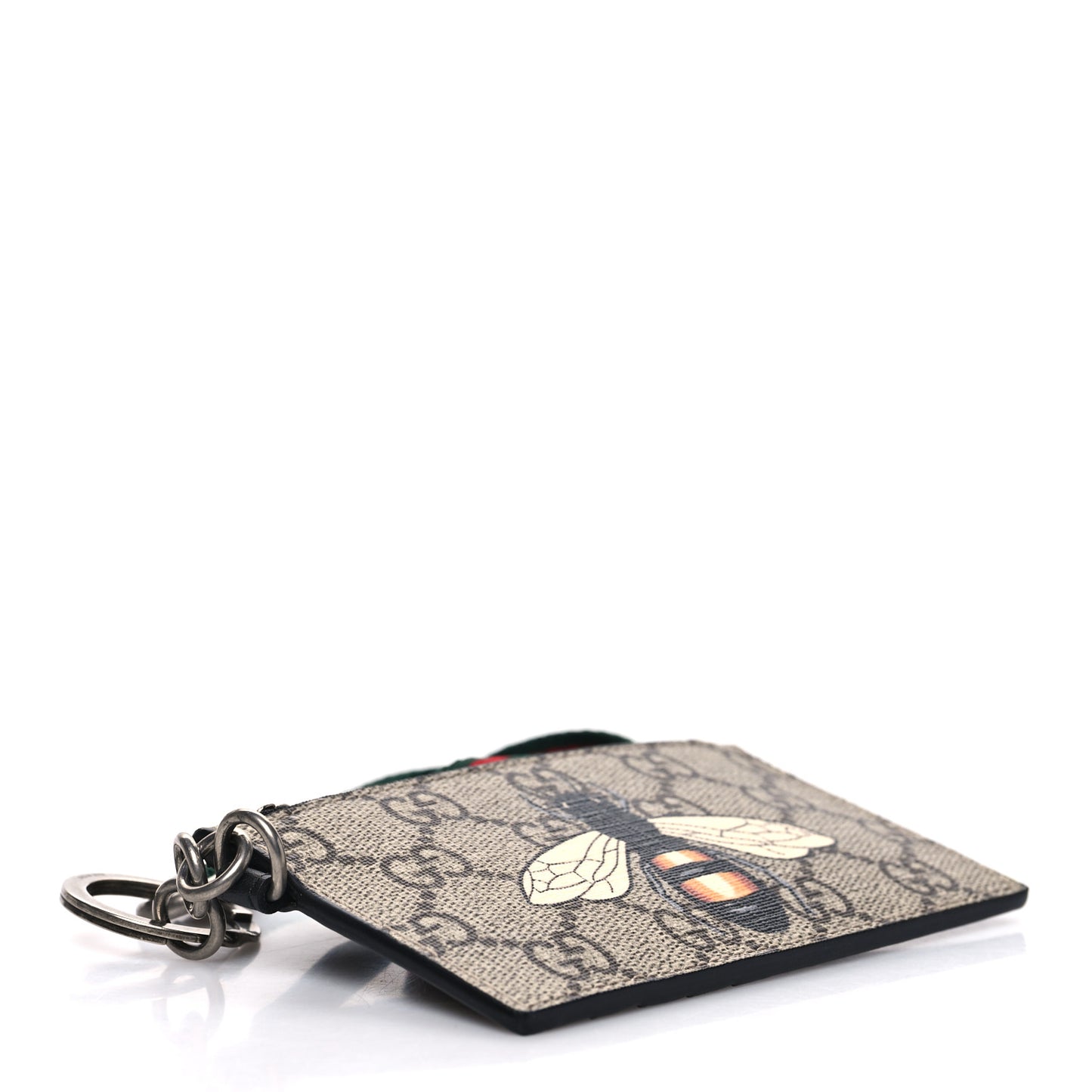GG Supreme Monogram Bee Print Key Coin Case Card Holder Beige Black