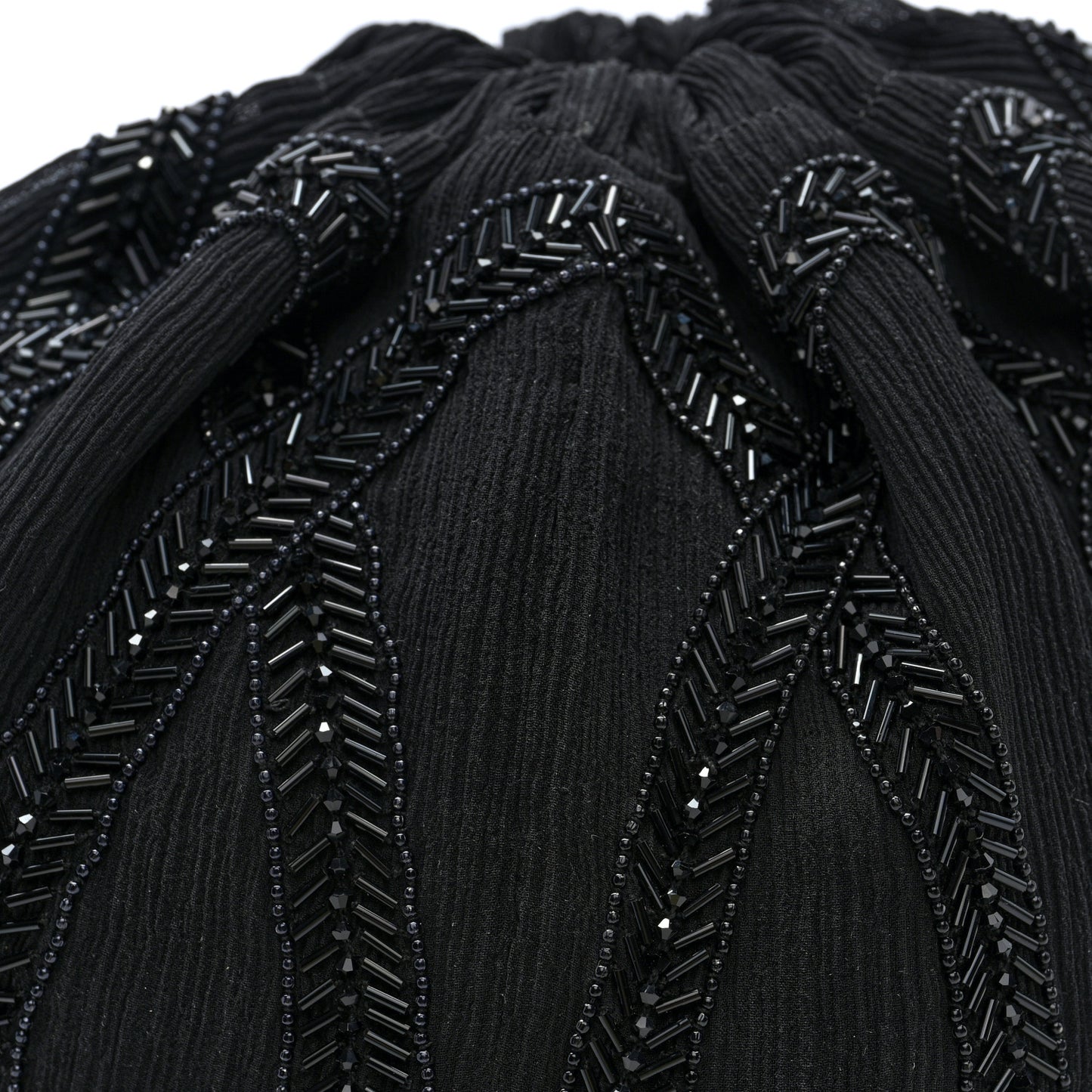 Chiffon Silk Crepe Beaded Pochon Broderie Bag Black
