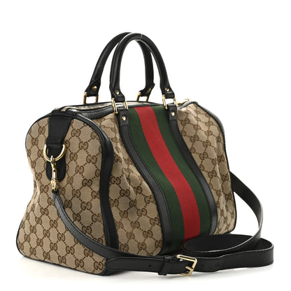 Gucci Monogram Selleria Calfskin Vintage Web Medium Boston Beige Ebony Cocoa 3 of 13