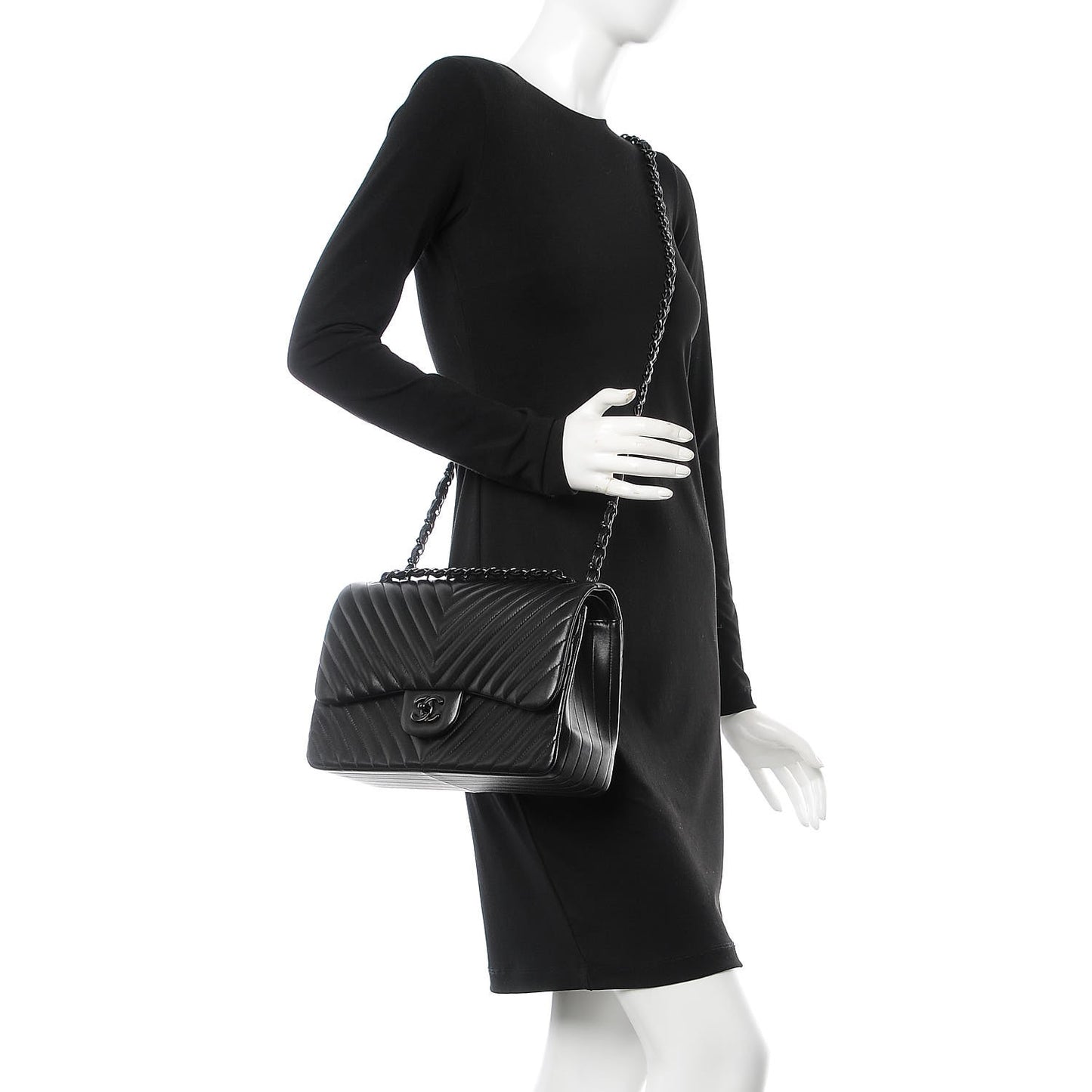 Lambskin Chevron Quilted Jumbo Double Flap So Black