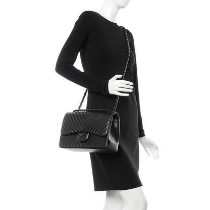 Chanel Lambskin Chevron Quilted Jumbo Double Flap So Black 2 of 10