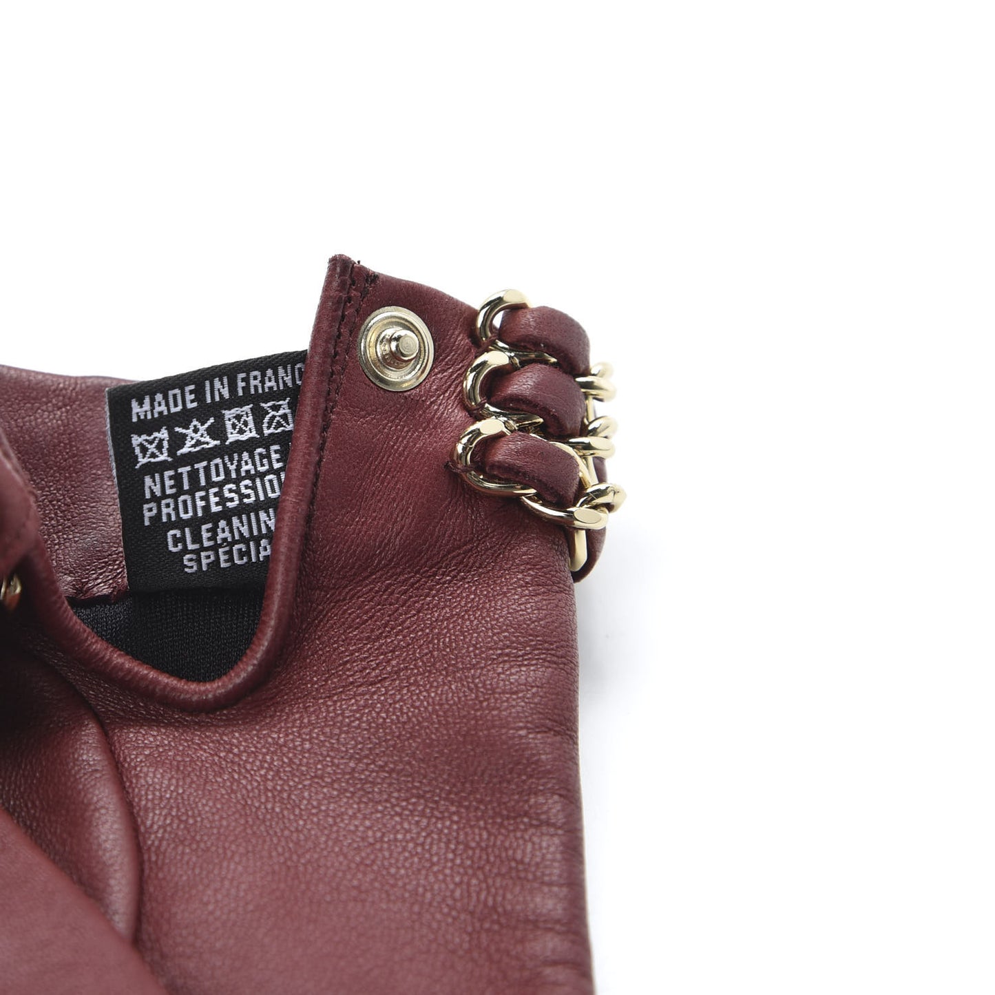 Lambskin Stitched Chain CC Gloves 7.5 Burgundy