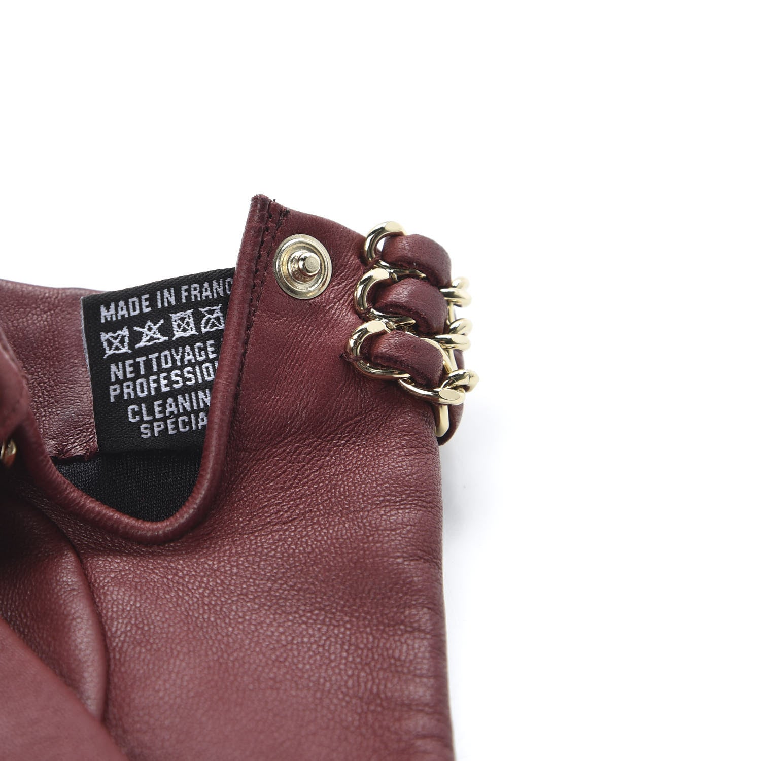 Chanel Lambskin Stitched Chain CC Gloves 7.5 Burgundy 3 of 6