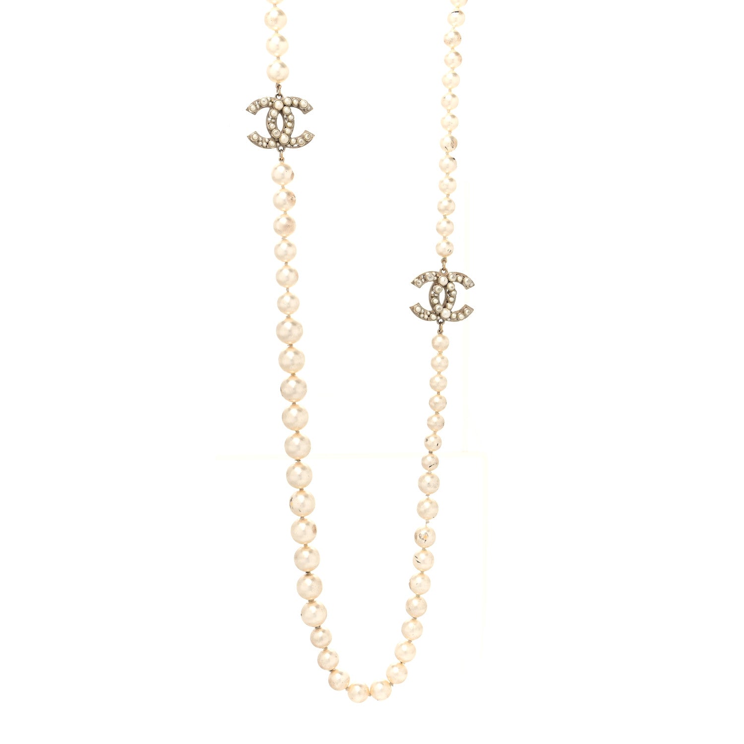Chanel Graduated Pearl Long CC Necklace Gold 1 of 7