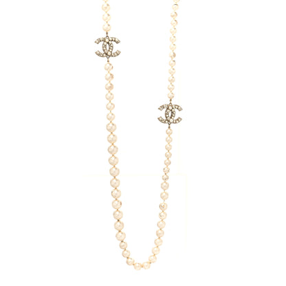 Chanel Graduated Pearl Long CC Necklace Gold 1 of 7