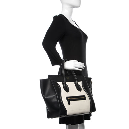 Celine Smooth Calfskin Shrunken Lambskin Mini Bi-Color Luggage Black White 2 of 10