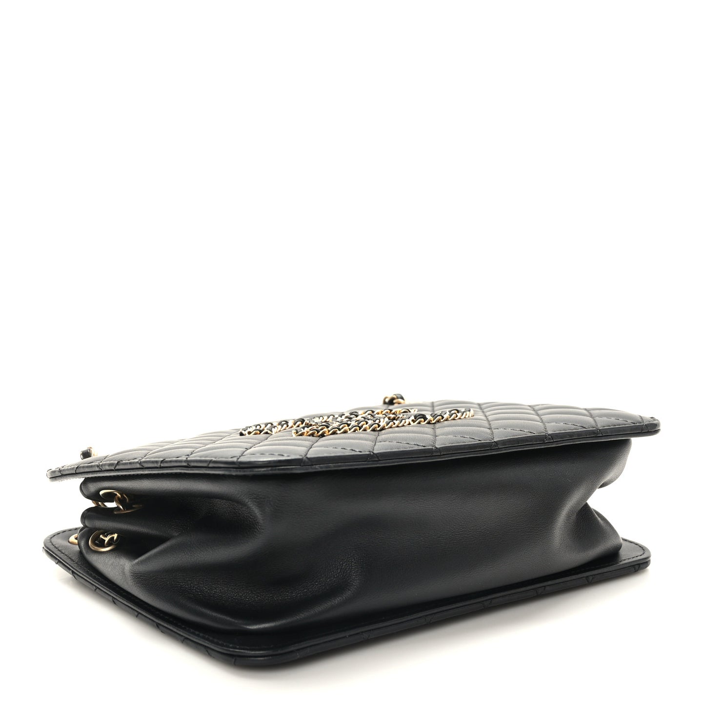 Calfskin Quilted CC Chain Accordion Tote Black