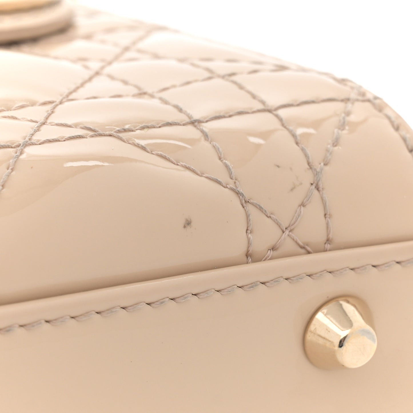 Patent Cannage Mini Lady Dior Beige