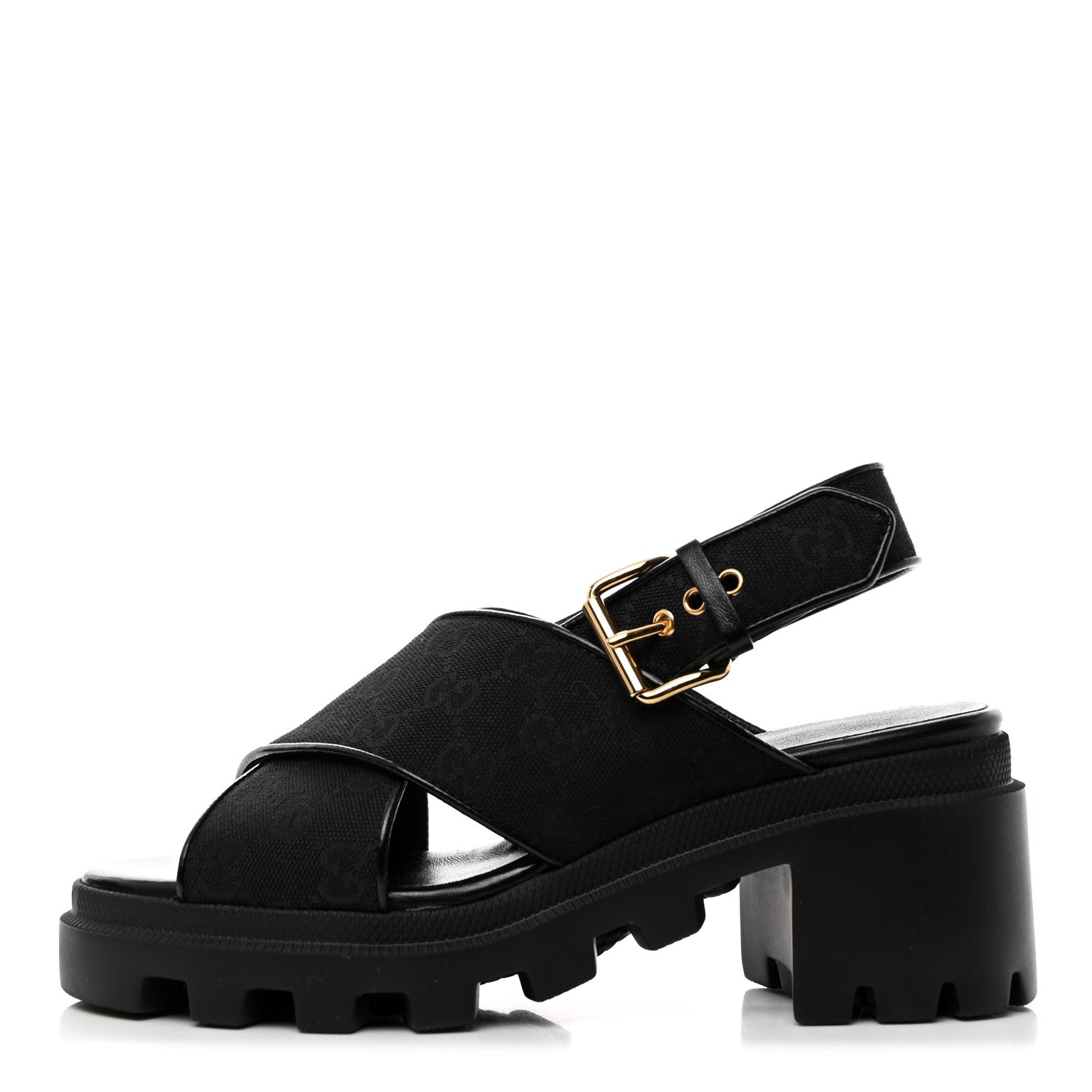 Gucci Monogram Granada Kid Trip 40/72mm Lug Sole Sandals 38 Black 1 of 9