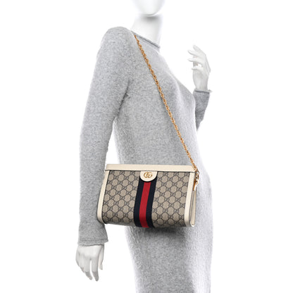 Gucci GG Supreme Monogram Textured Calfskin Web Small Ophidia Chain Shoulder Bag Beige Ebony Mystic White 2 of 10