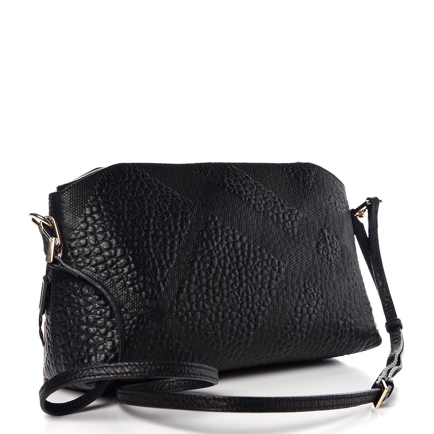 Burberry Signature Grain Calfskin Check Embossed Small Chichester Crossbody Clutch Bag Black 3 of 9