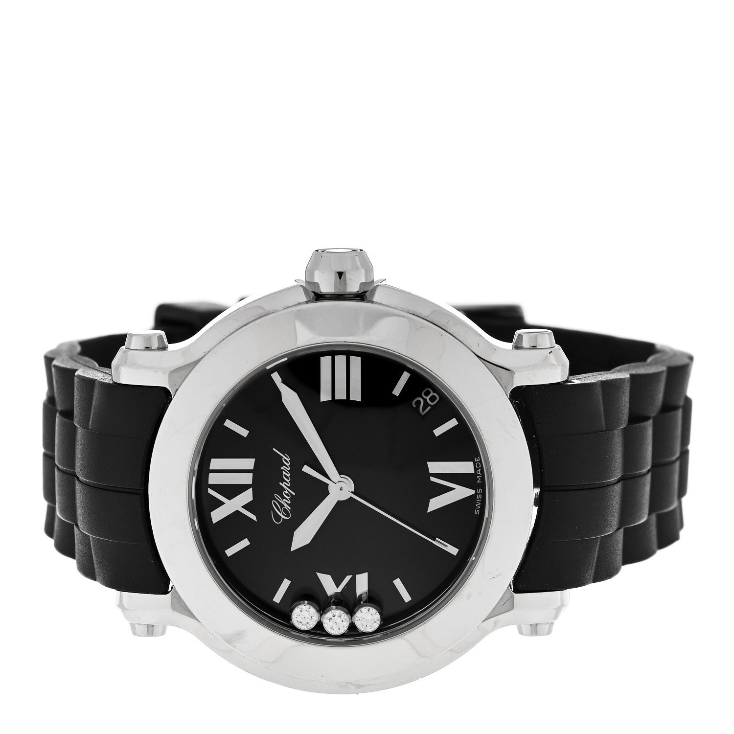 Chopard Stainless Steel Rubber 3 Diamond 36mm Happy Sport Quartz Watch Black 2 of 5