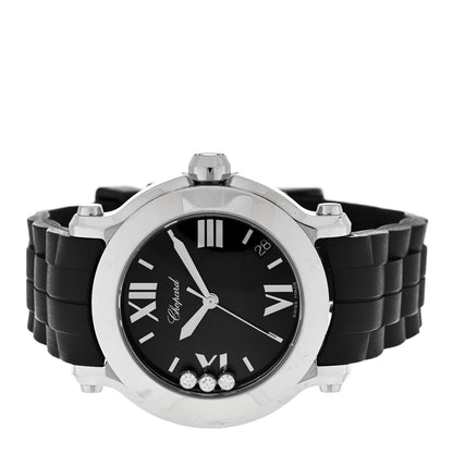 Chopard Stainless Steel Rubber 3 Diamond 36mm Happy Sport Quartz Watch Black 2 of 5