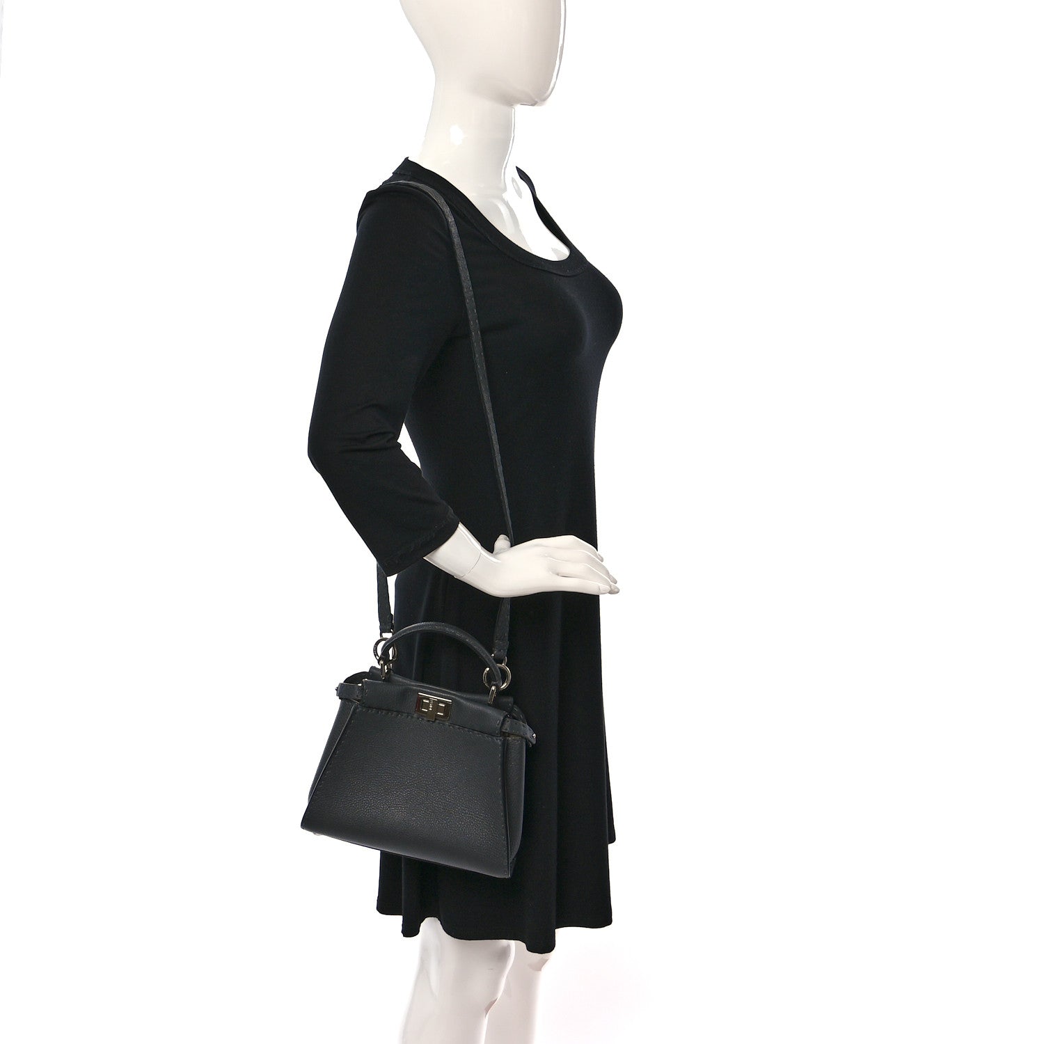 Fendi Cuoio Romano Selleria Bi-Color Mini Peekaboo Iconic Satchel Asfalto Latte 2 of 9