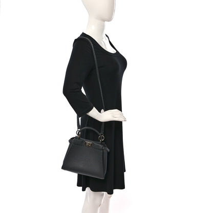 Fendi Cuoio Romano Selleria Bi-Color Mini Peekaboo Iconic Satchel Asfalto Latte 2 of 9