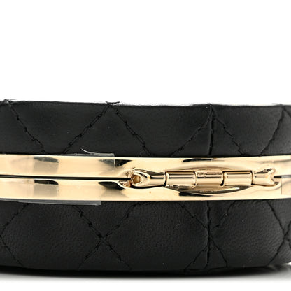 Chanel Lambskin Enamel Quilted Round Poker Chip Clutch With Chain Black White 9 of 11