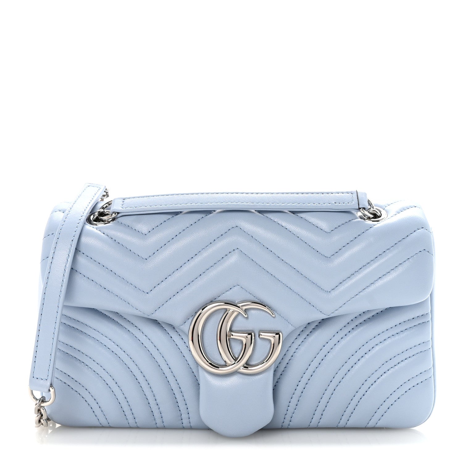 Gucci Calfskin Matelasse Medium GG Marmont Shoulder Bag Light Blue 1 of 10