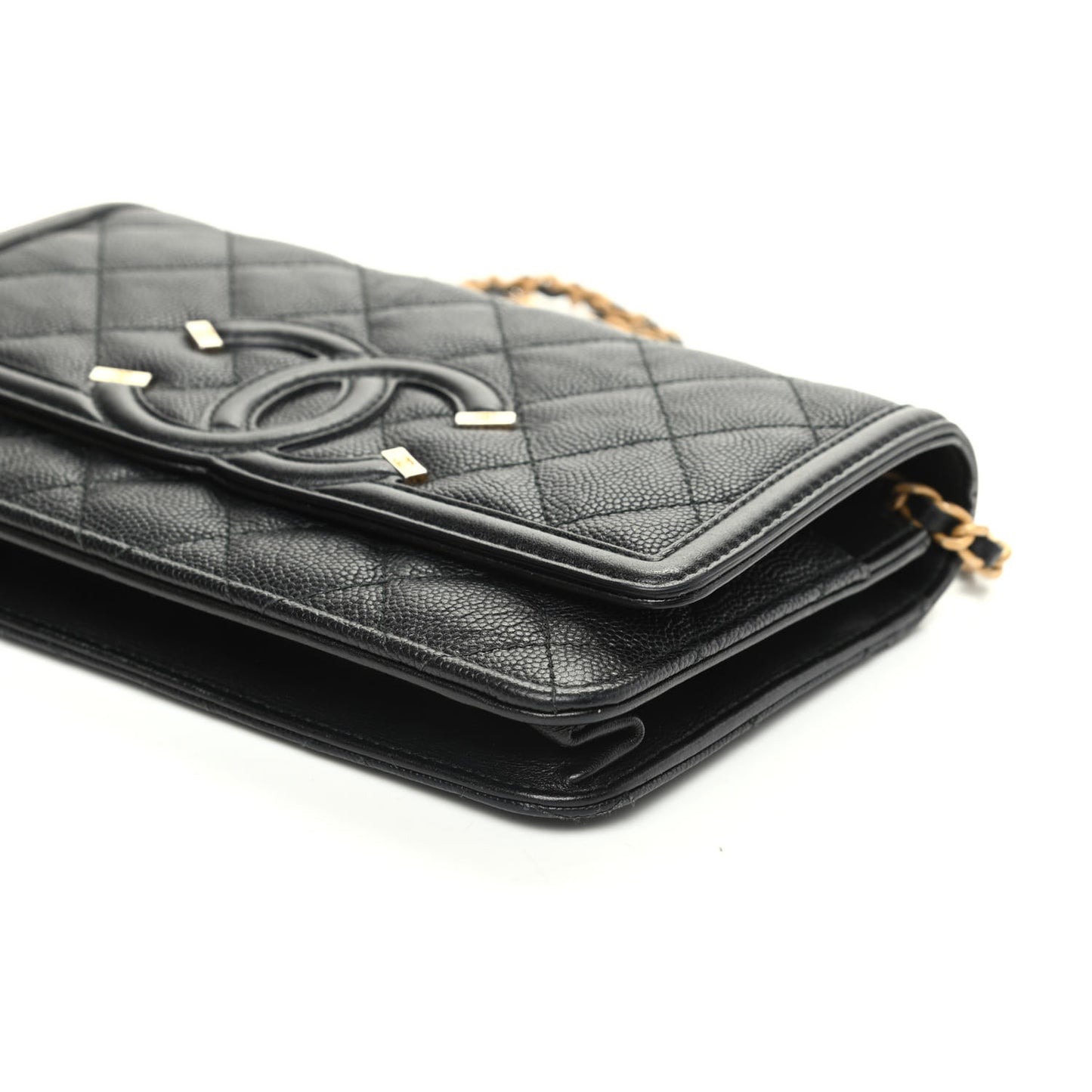 Caviar Quilted CC Filigree Wallet On Chain WOC Black
