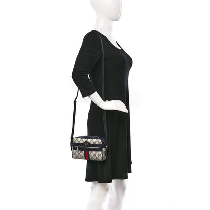 Gucci GG Supreme Monogram Textured Dollar Calfskin Web Mini Ophidia Shoulder Bag Beige Blue 2 of 8