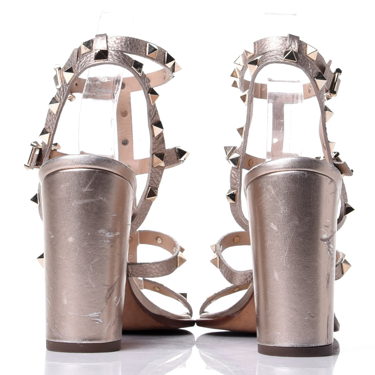 Metallic Calfskin Rockstud 60mm City Sandals 39 Skin