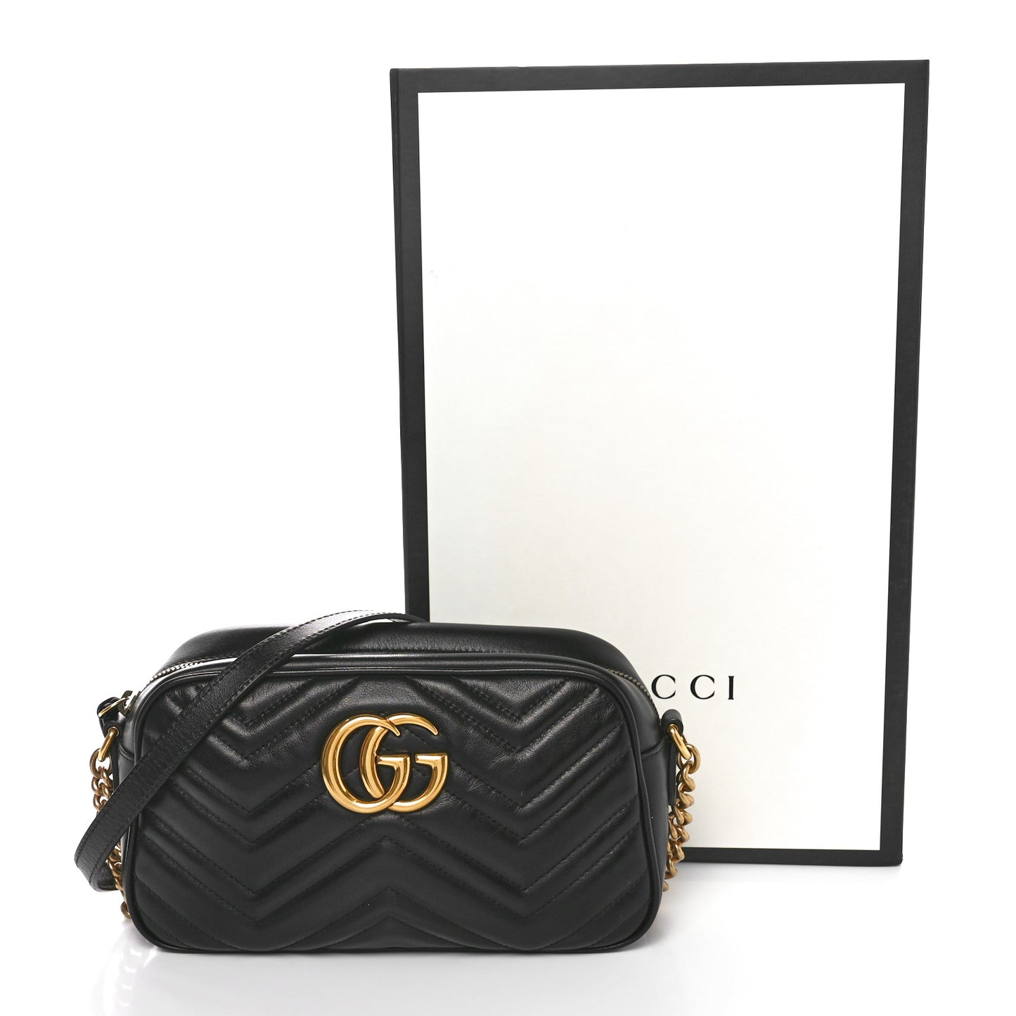Calfskin Matelasse Small GG Marmont Chain Shoulder Bag Black