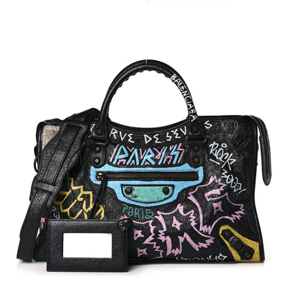 Balenciaga Agneau Graffiti All Over Classic Hardware City Black Multicolor 1 of 9