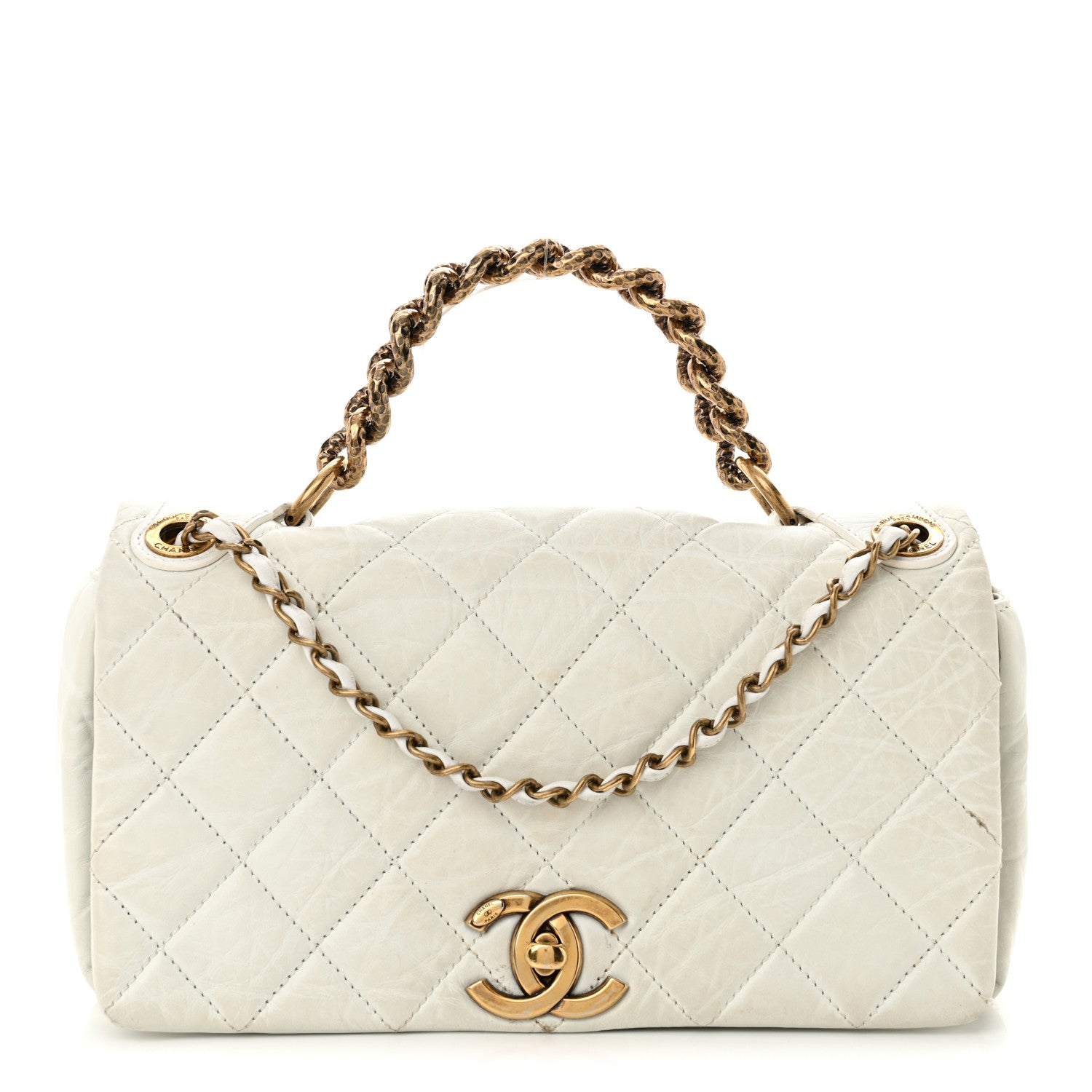 Chanel Aged Calfskin Quilted Medium Pondichery Flap White 1 of 12