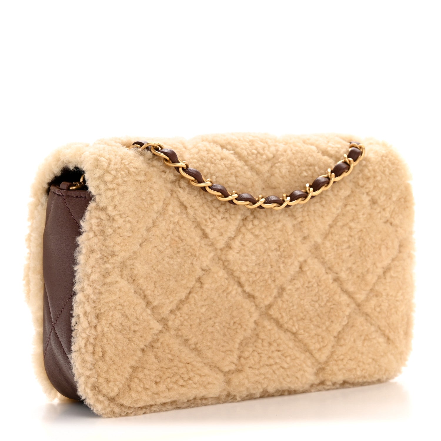 Chanel Shearling Lambskin Quilted Furry Coco Flap Beige Dark Brown 3 of 12