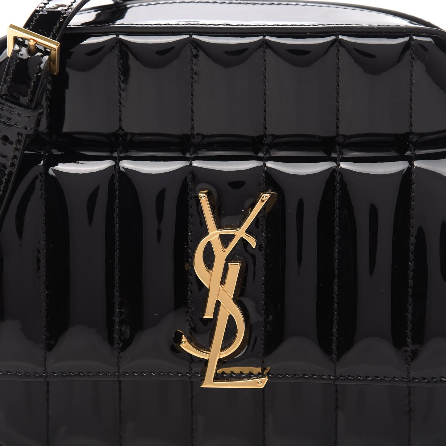 Patent Matelasse Monogram Vicky Camera Bag Black
