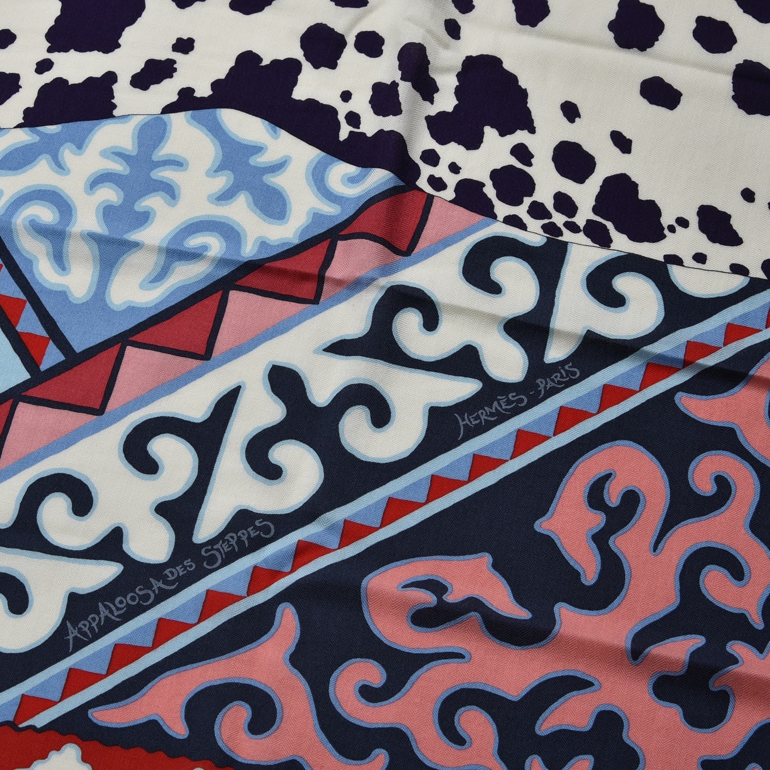 Hermes Cashmere Silk Appaloosa Des Steppes Shawl 140 Creme Violet Rouge 3 of 6