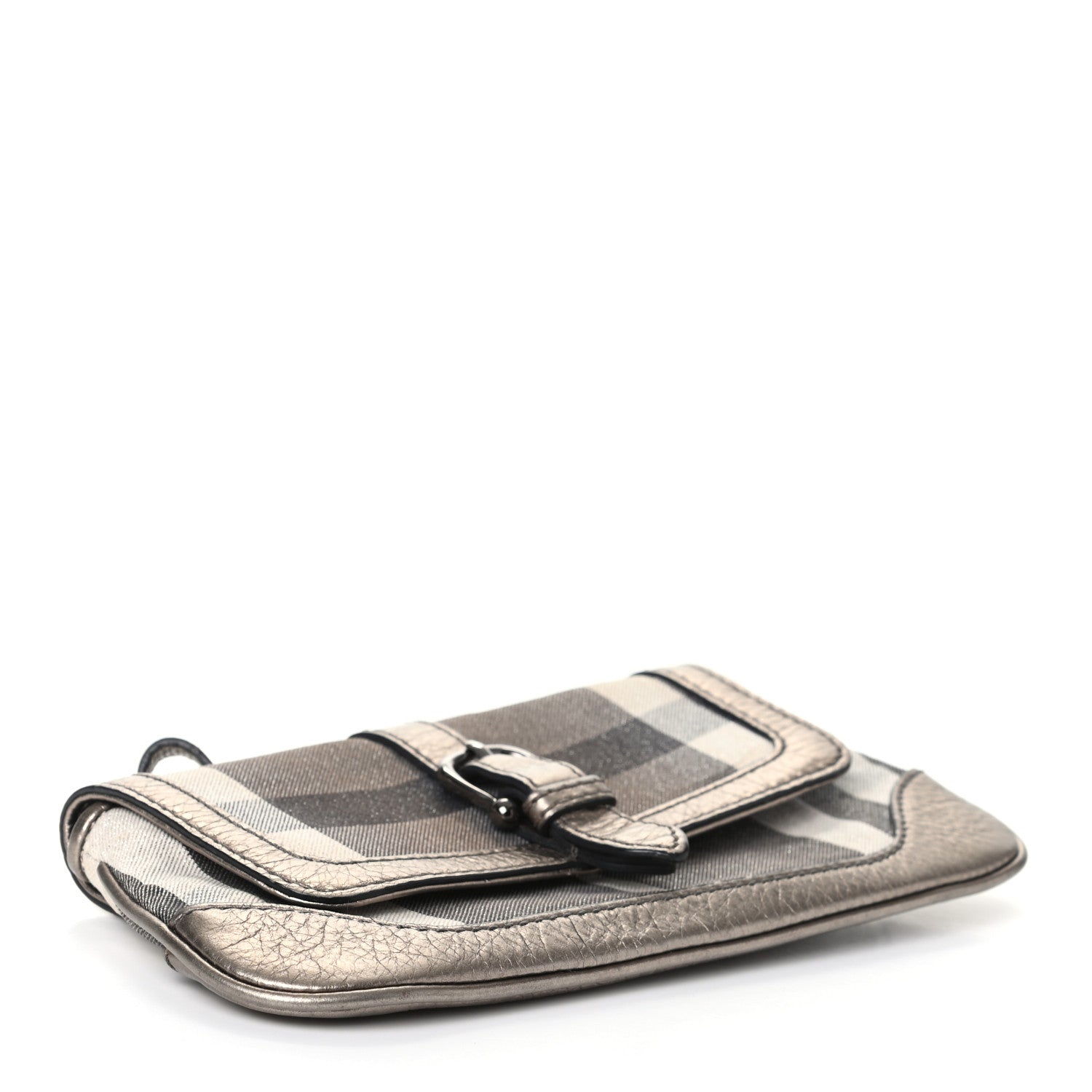 Burberry Metallic Calfskin Smoked Check Wristlet Pouch Pewter 4 of 9