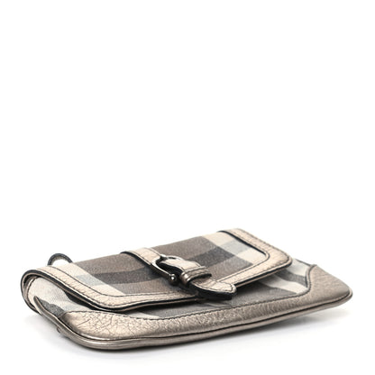 Burberry Metallic Calfskin Smoked Check Wristlet Pouch Pewter 4 of 9