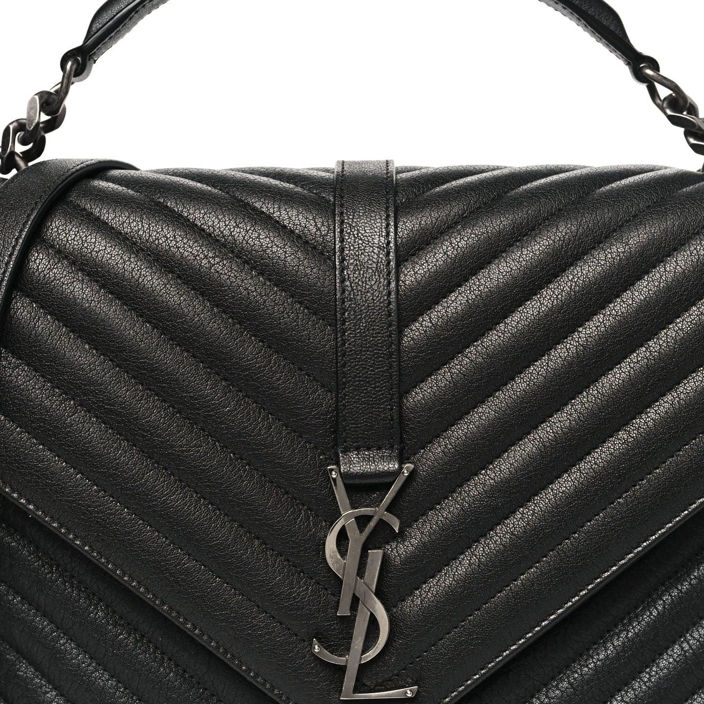 Sheepskin Matelasse Chevron Monogram Large College Satchel Black