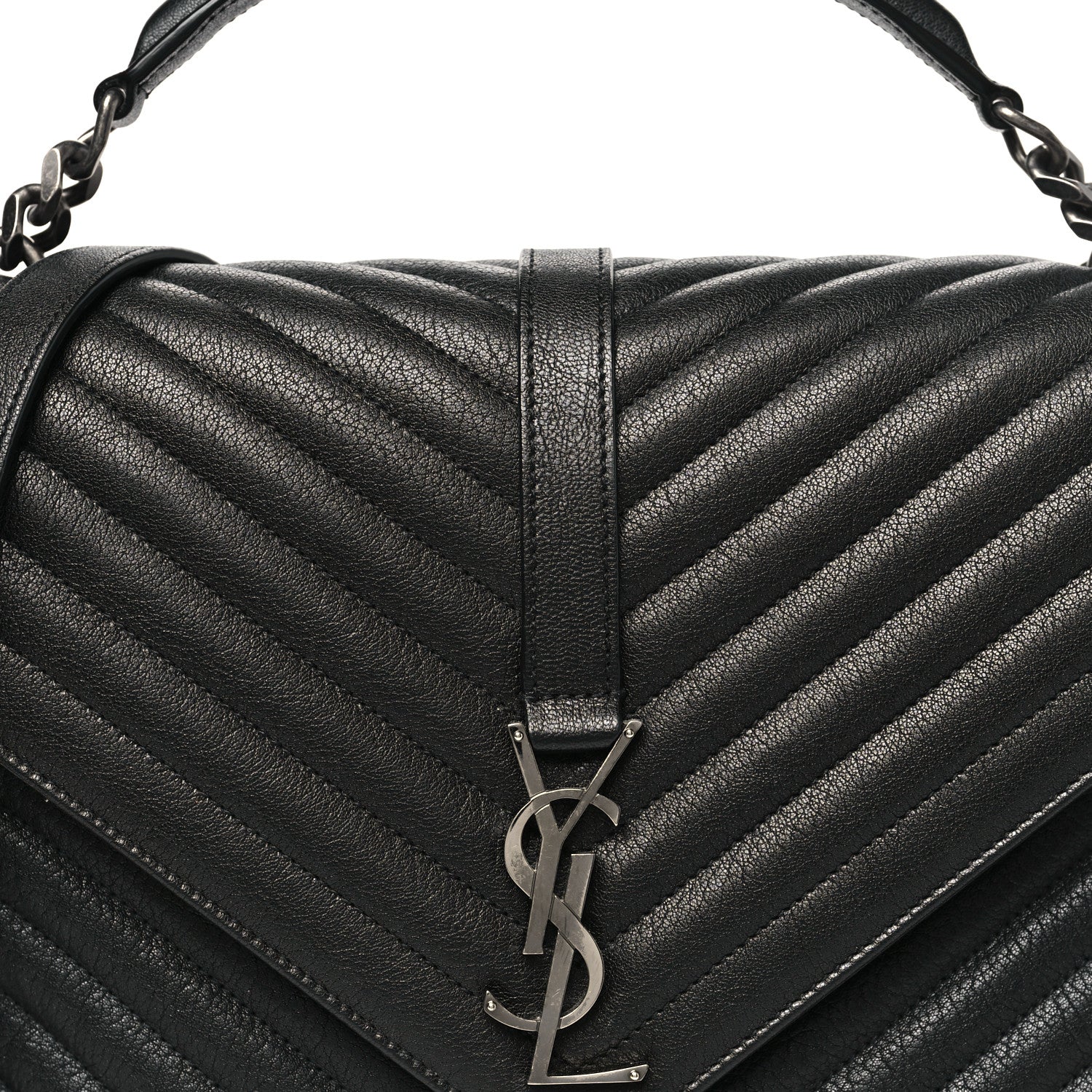 Saint Laurent Sheepskin Matelasse Chevron Monogram Large College Satchel Black 7 of 10