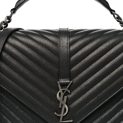 Saint Laurent Sheepskin Matelasse Chevron Monogram Large College Satchel Black 7 of 10