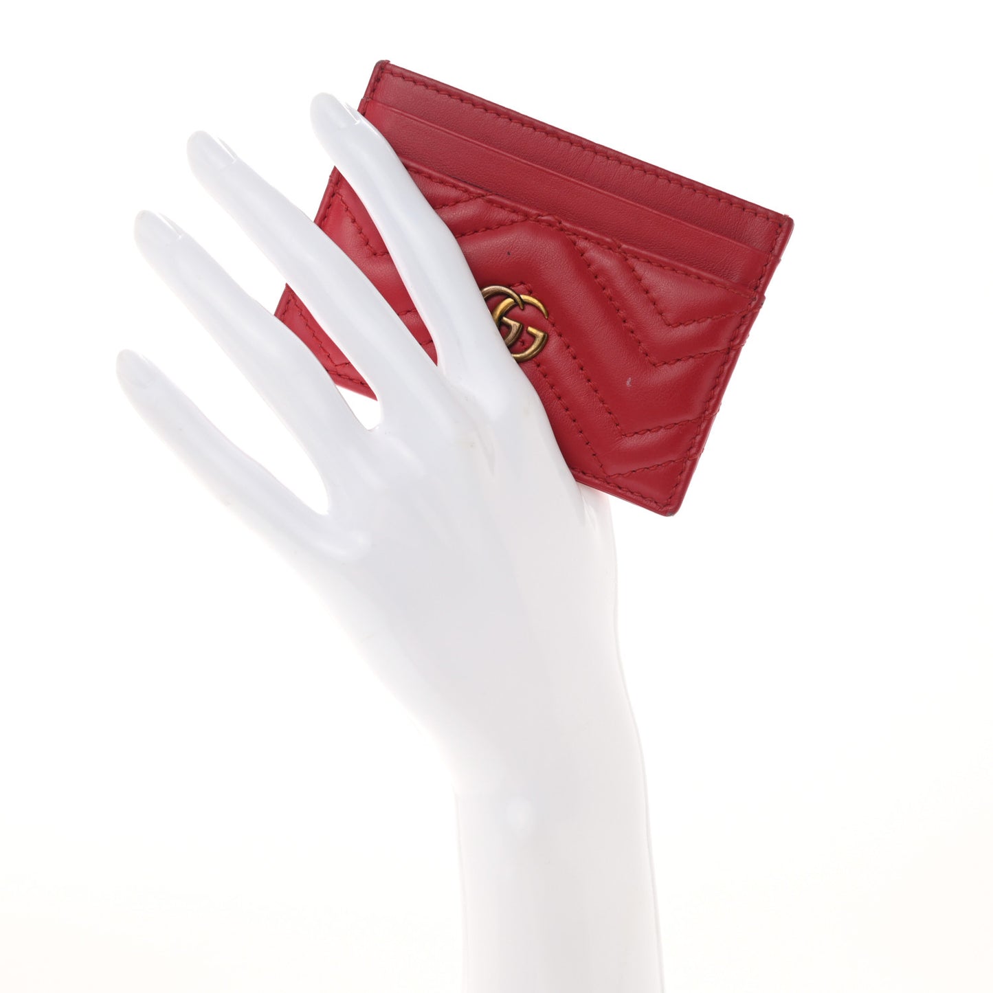 Calfskin Matelasse GG Marmont Card Holder Hibiscus Red