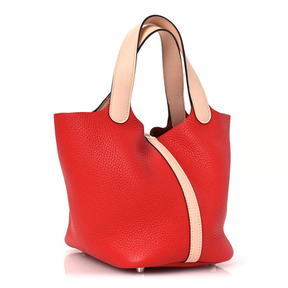 Hermes Taurillon Clemence Swift Eclat Picotin Lock 18 PM Rouge Tomate Rose Eglantine 3 of 10