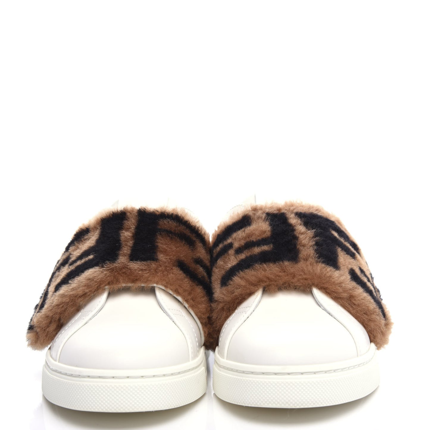 Vitello Shearling FF Velcro Slip On Sneakers 36 White