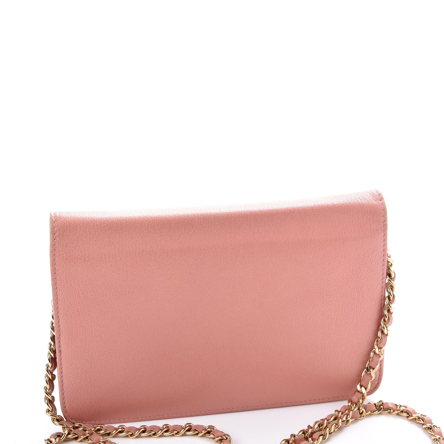 Goatskin Embossed Camellia Wallet On Chain WOC Light Pink