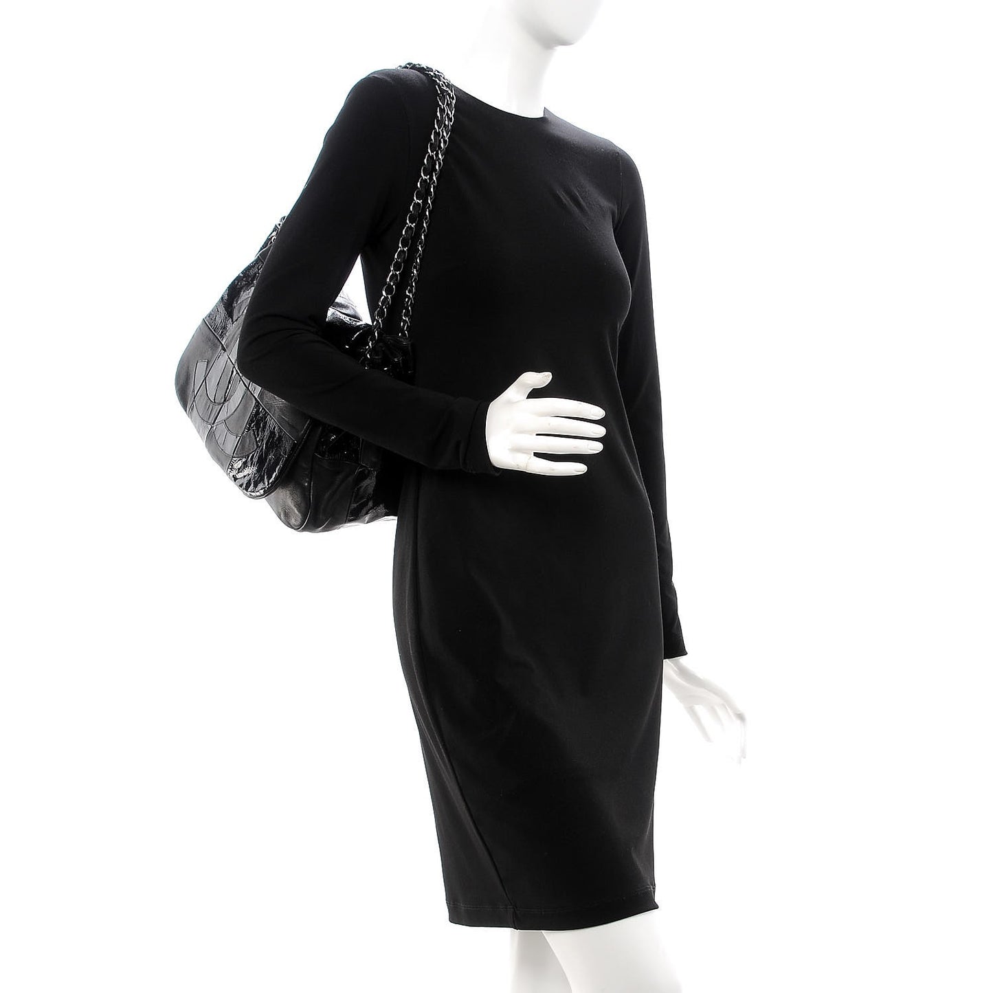 Lambskin Patent Calfskin Brooklyn Patchwork Flap Black