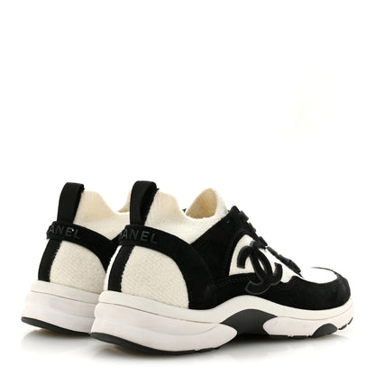 Chanel Fabric Suede Calfskin CC Sneakers 38 White Black 5 of 9