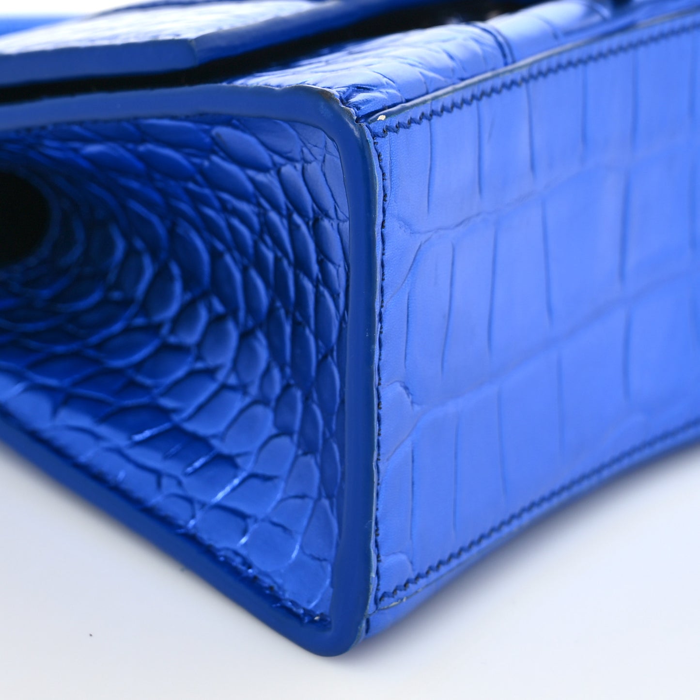 Metallic Shiny Calfskin Crocodile Embossed Hourglass Top Handle Bag XS Royal Blue