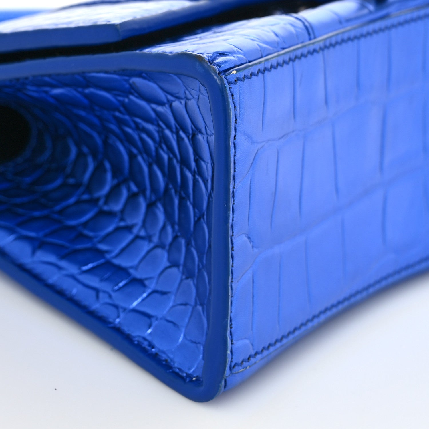 Balenciaga Metallic Shiny Calfskin Crocodile Embossed Hourglass Top Handle Bag XS Royal Blue 8 of 9