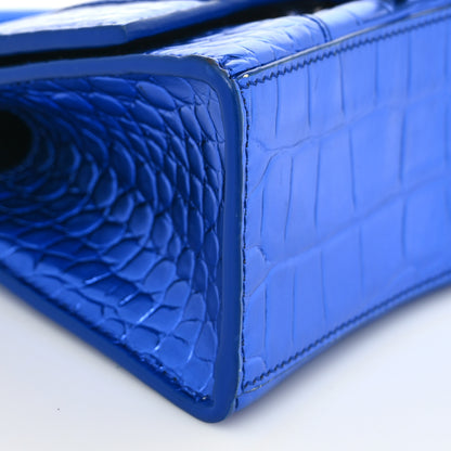 Balenciaga Metallic Shiny Calfskin Crocodile Embossed Hourglass Top Handle Bag XS Royal Blue 8 of 9