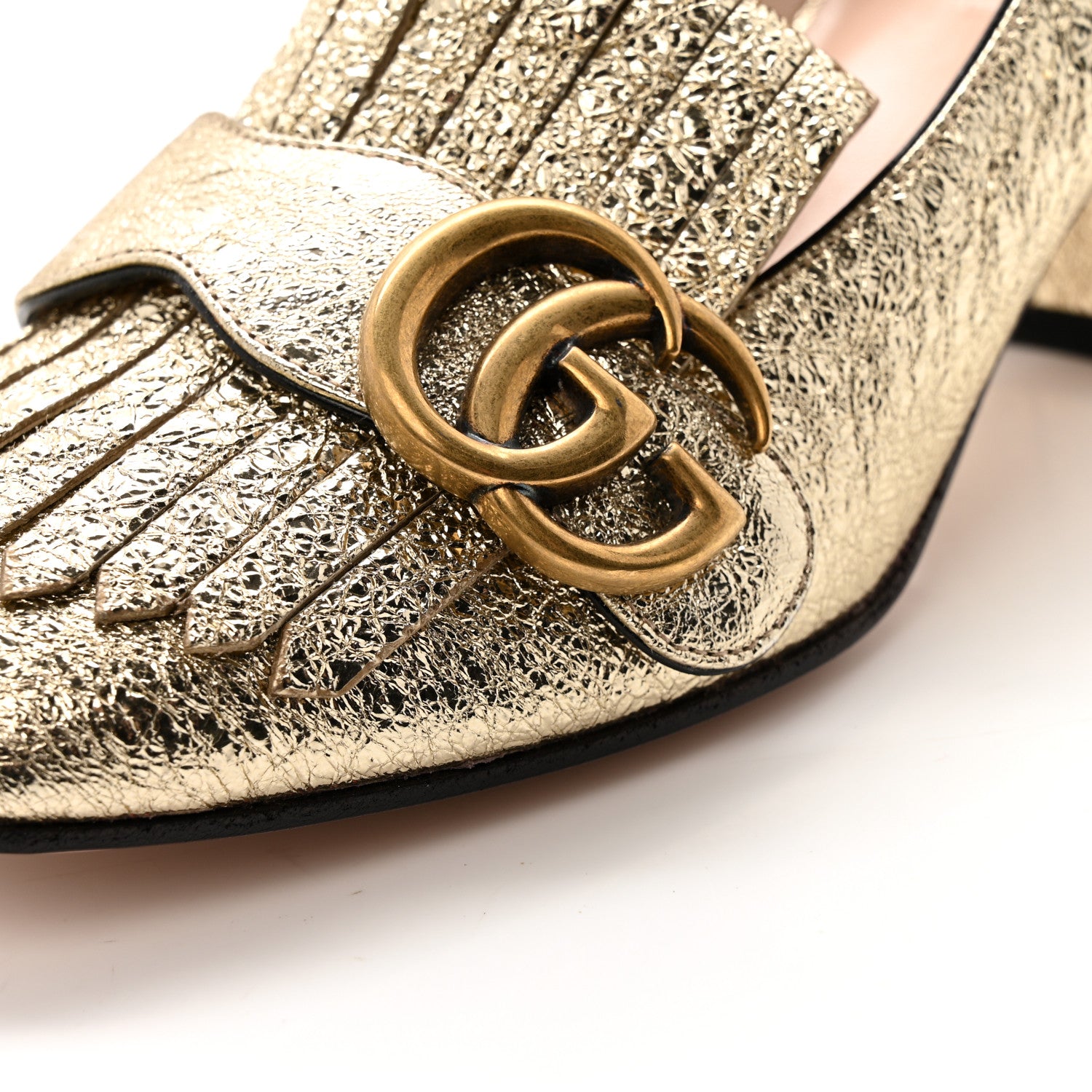Gucci Galassia GG Marmont Fringe 50mm Loafer Pumps 35 Platino 12 of 13
